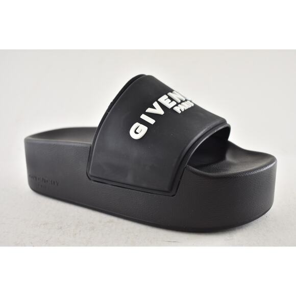 Givenchy Black Platform Rubber White Logo Slide On Pool Sandal Flip Flop Flat 37 - Picture 4 of 15